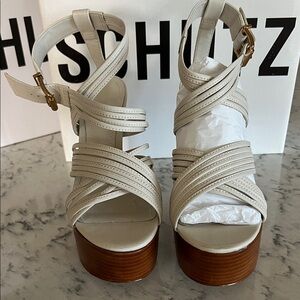 SCHUTZ Cream Strappy Platform Sandals